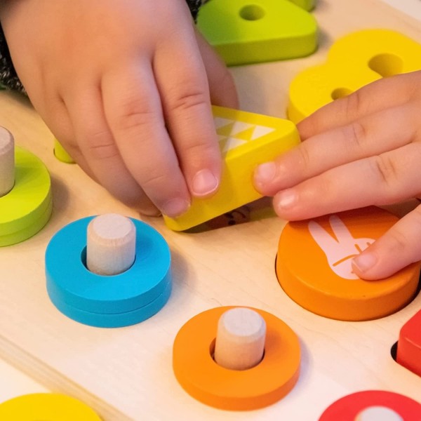 Jeux Montessori 2 3 4 5 Ans-motricité Fine- en Bois-Puzzle Enfant bébé  -Jouets d'activité et de développement-Jeu de Perles éducatif