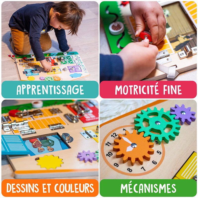 Tableau d'apprentissage Montessori : serrures, clés, formes et loquets –  Mellune