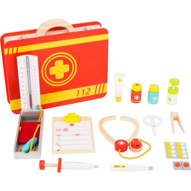 Small Foot Mallette De Docteur En Bois - 20 Cm Avec Seringue, Stéthoscope, Thermomètre - Jeu De Rôle Dès 3 Ans