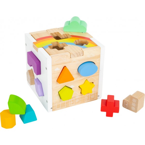 Cube à formes Montessori en bois - Couleurs Arc en ciel