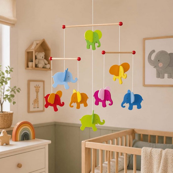 Mobile Montessori pour bébés - Eléphant de couleurs
