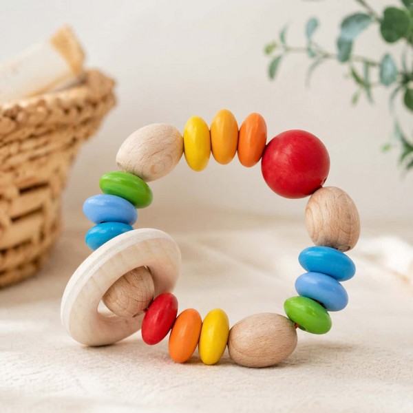 Hochet Montessori de dentition - Perles Arc en Ciel