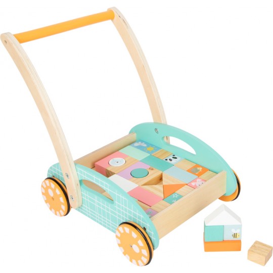 Chariot de marche en bois Montessori - Pastel