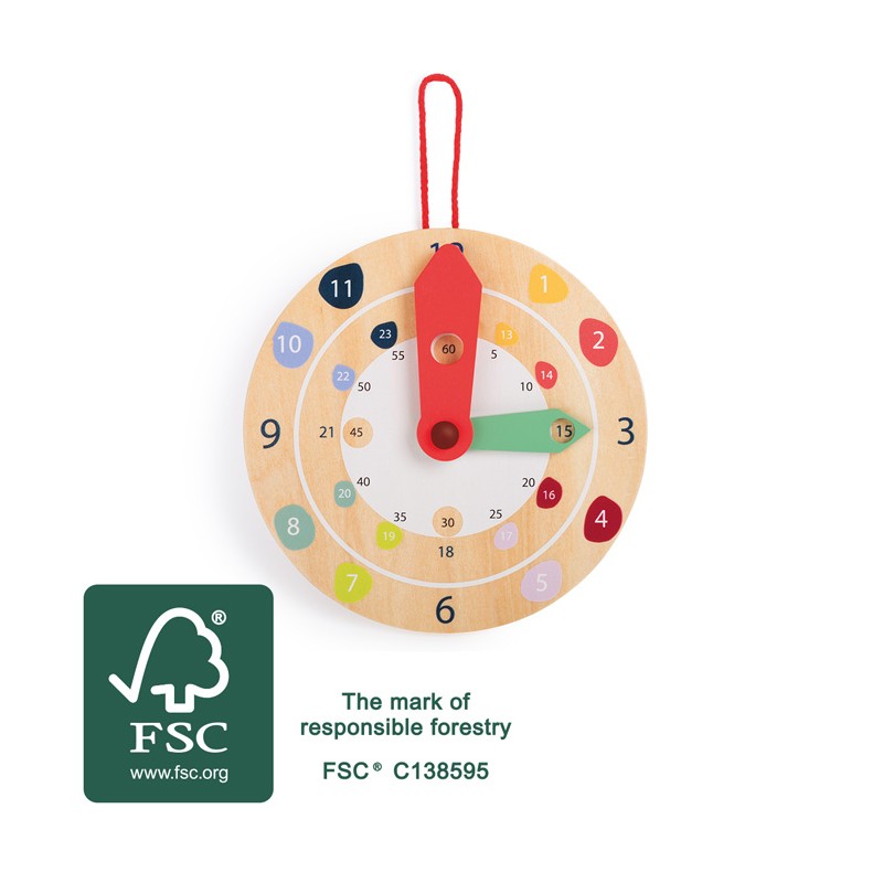 Horloge d'apprentissage en bois FSC® - multicolore, Jouet
