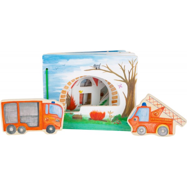 Livre en bois pour enfant - Imagier Montessori - Pompiers